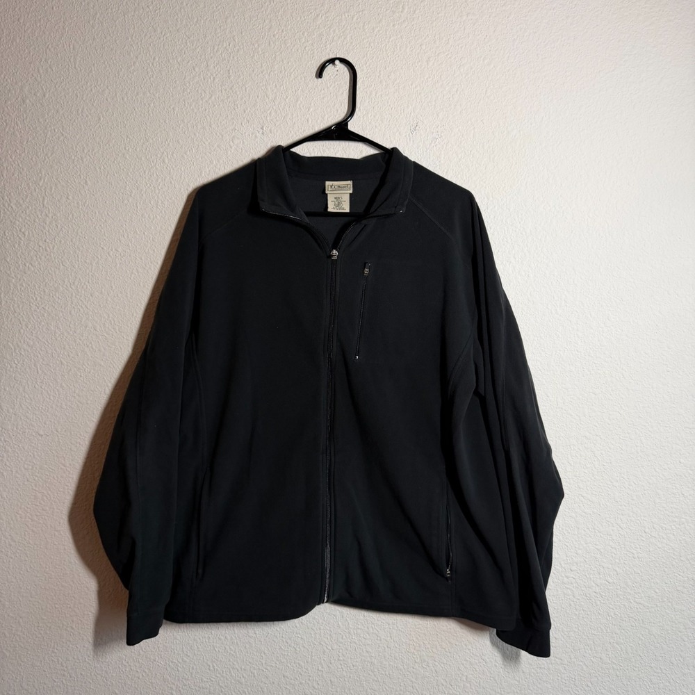 L.L. Bean Jacket Mens Large Black Full Zip Fleece Raglan Sleeve Mock‎ Neck Warm
